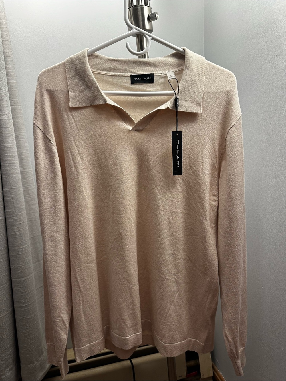 Men’s Light Beige Long-Sleeve Polo Shirt (NEW)